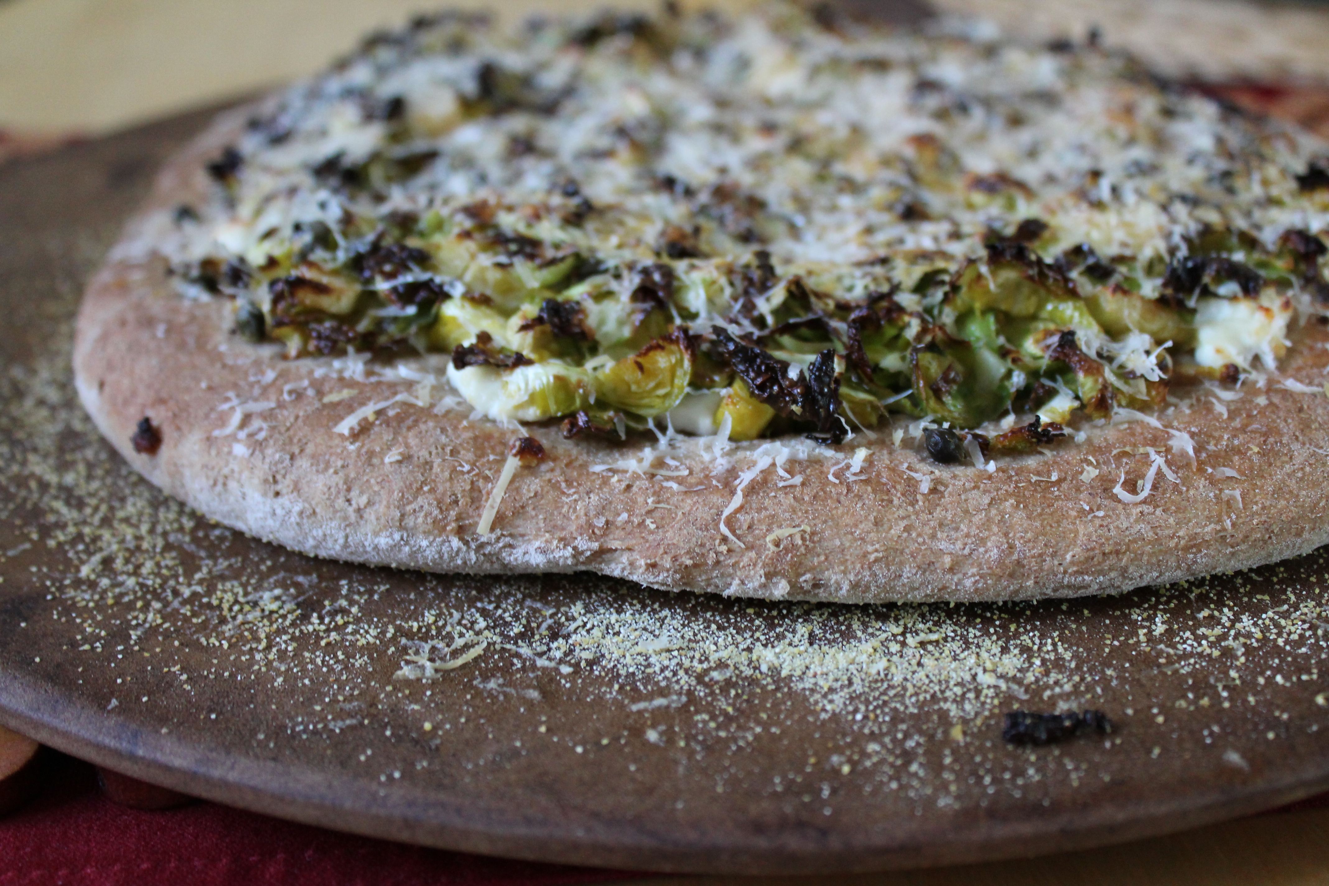 Brussels Sprouts and Capers Flatbread Pizza