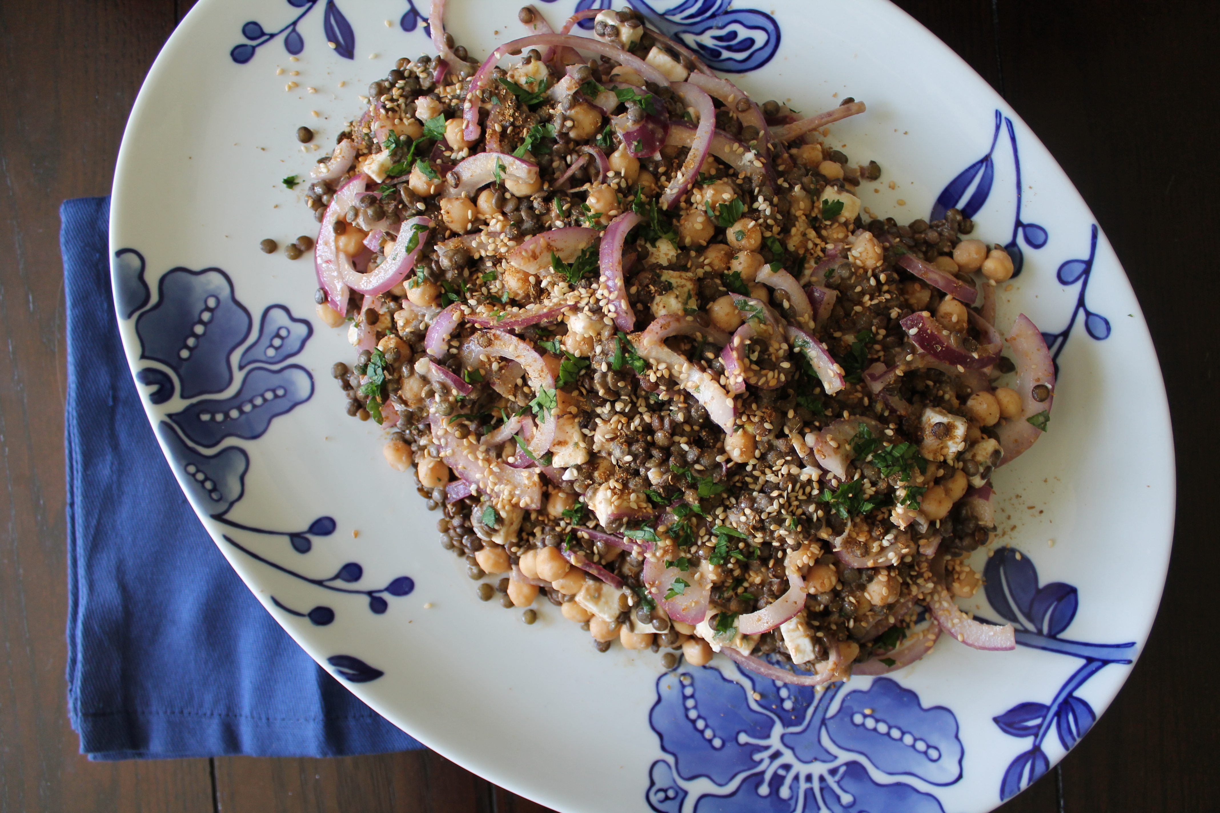 Lentil and Chickpea Salad with Feta and Tahini