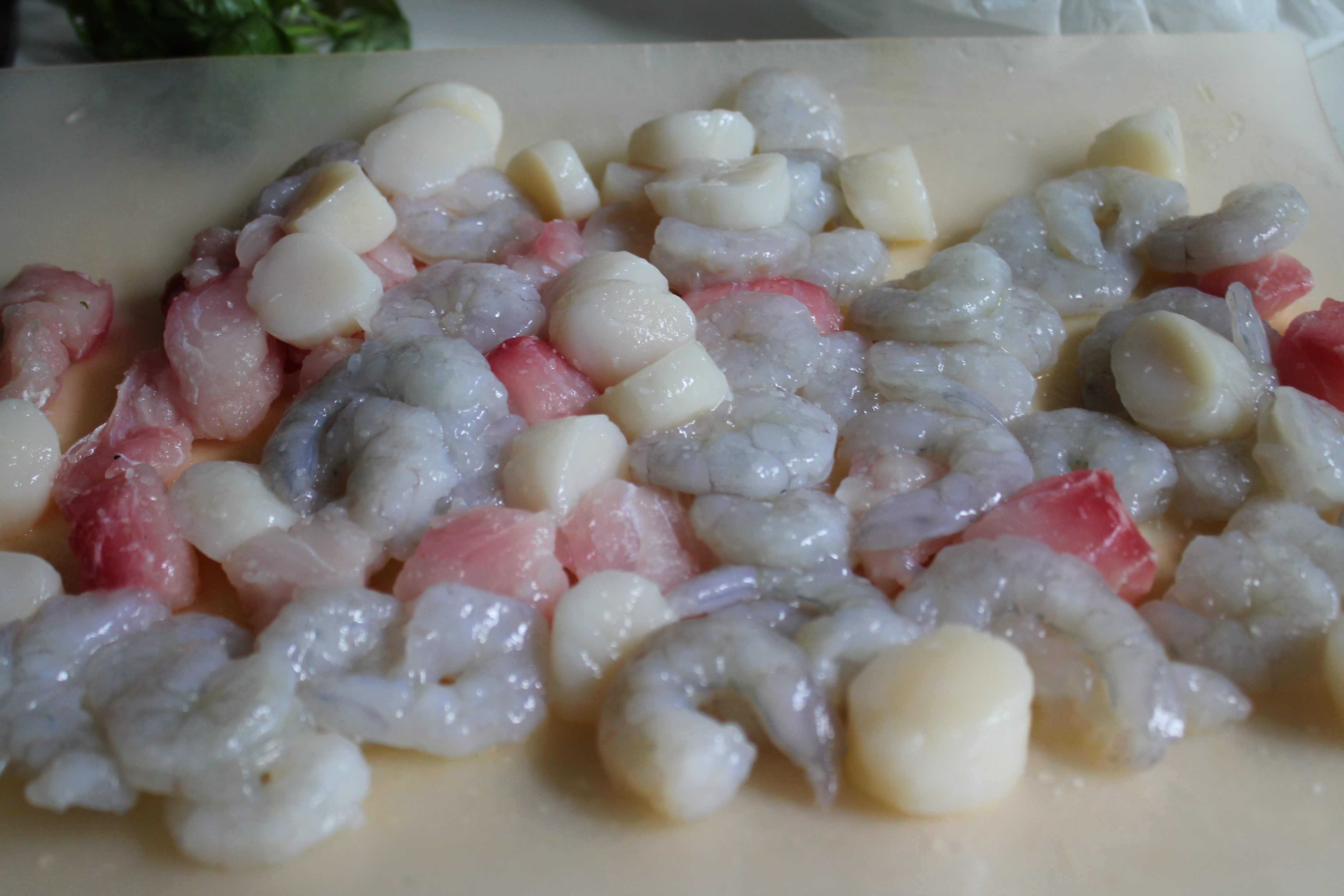 Deveined Shrimp, Scallops, and Red Snapper