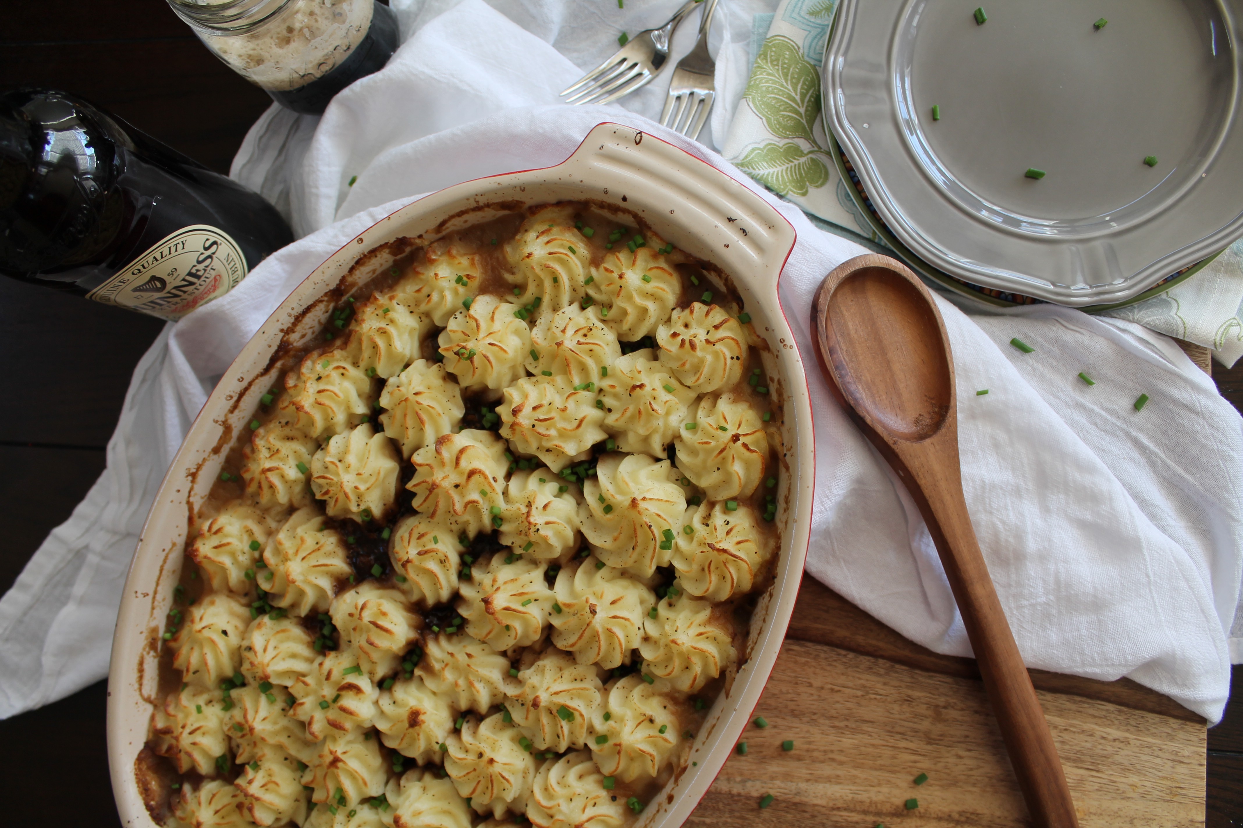 Irish Shepherd's Pie with Guiness and Piped Mashed Potatoes