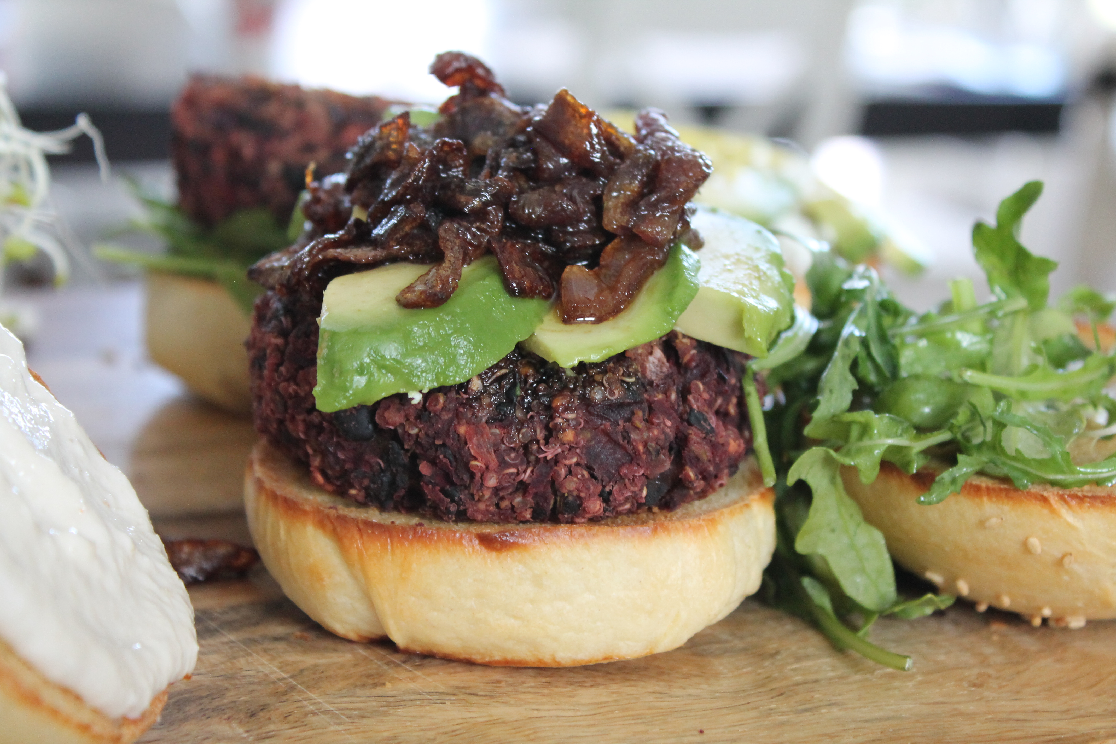 Beet Burger with Caramelized Onions