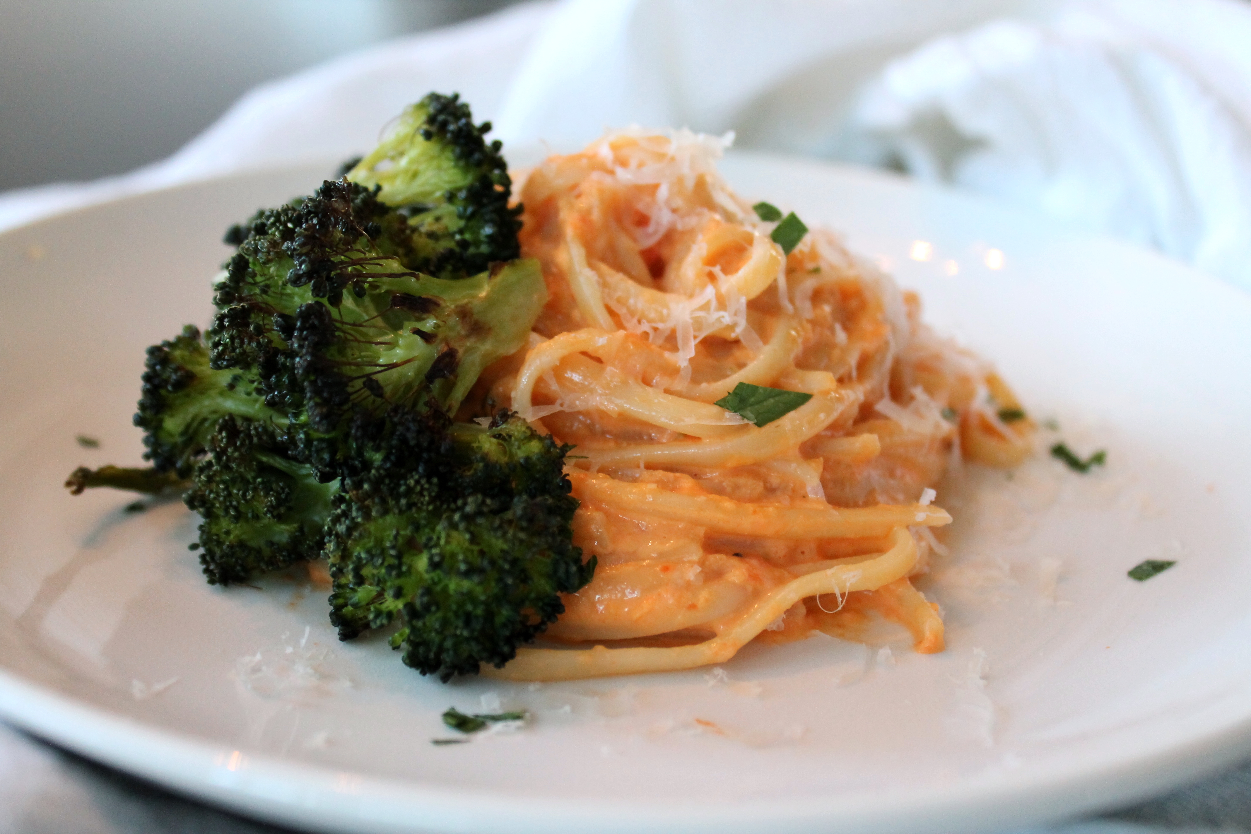 Roasted Red Pepper Alfredo with Broccoli